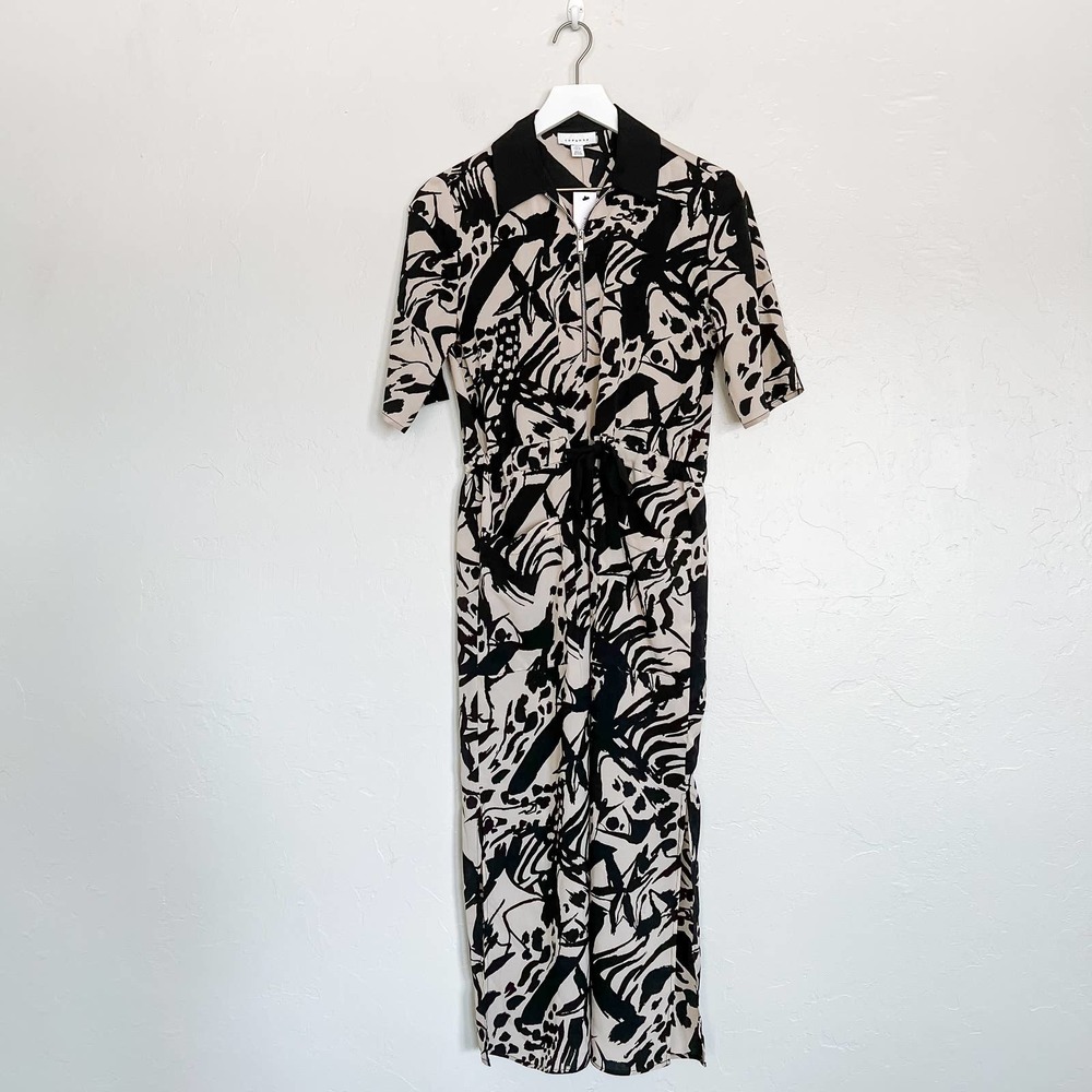 Topshop Front Zip Midi Shirtdress In Black Multi NWT size 2